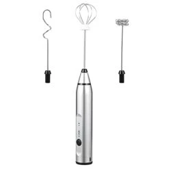 ILISTEN 1 Electric Milk Frother, Rechargeable Handheld Milk Frother, 3- Adjustable Foam Maker Blender With 3 Stainless Whisks For Latte, Cappuccino, Hot Chocolate, Frappe, Silver
