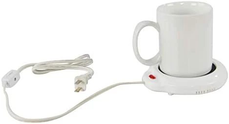 OME-X Black & White Mug With Mug Warmer Set, Coffee Accessory For Home Or Office, Small Electric Coffee Mug Plate Warmer, Heated Mug Coaster, 3 1/2" D X 4" H, Black And White - Image 7