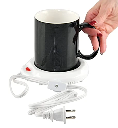 OME-X Black & White Mug With Mug Warmer Set, Coffee Accessory For Home Or Office, Small Electric Coffee Mug Plate Warmer, Heated Mug Coaster, 3 1/2" D X 4" H, Black And White - Image 4