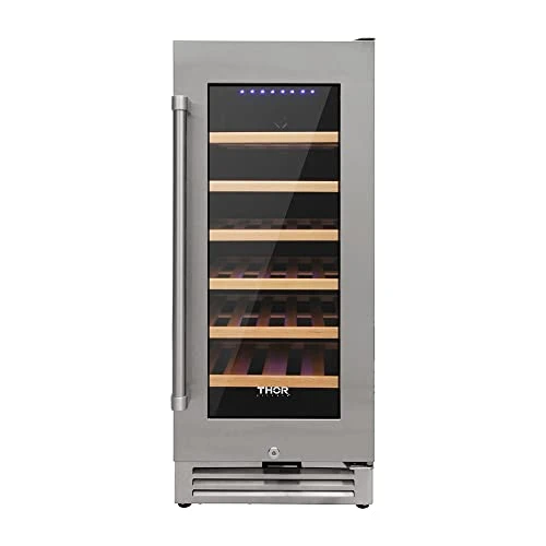 15 Inch Wine Cooler Under Counter, 33 Bottle Wine Refrigerator, Free Standing & Built-in, Single Zone, Stainless Steel, Digital Temperature Control, TWC1501