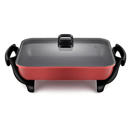 Family Size Rapid Heat Electric Skillet, Electric Ceramic Titanium Skillet, Easy To Clean, Non-stick Electric Skillet With Glass Vented Lid, Red