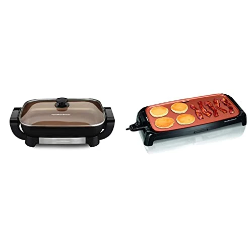 Hamilton Beach Durathon Ceramic Electric Skillet With Removable 12x15β Pan (38529K) & Durathon Ceramic Griddle Electric With 200 Square Inch PTFE & PFOA Free Cooking Surface (38519R)
