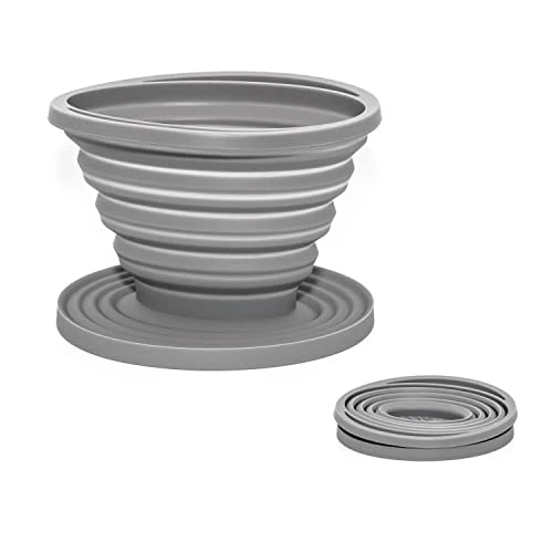 100% Silicone Collapsible Pour Over Coffee Maker Great For Travel, Backpacking, Camping, Vanlife (Gray)
