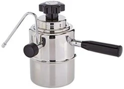 50SS Stainless Steel Stove Top Cappuccino Steamer, Black And Silver; Perfect For Frothing Cappuccino, Latte Or Chai Tea; Heavy 18/10 Stainless Steel; Bakelite Handle And Knob