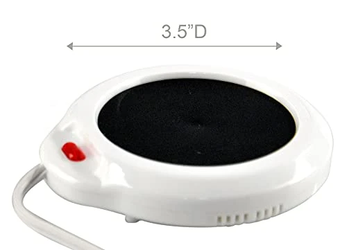 OME-X Black & White Mug With Mug Warmer Set, Coffee Accessory For Home Or Office, Small Electric Coffee Mug Plate Warmer, Heated Mug Coaster, 3 1/2" D X 4" H, Black And White - Image 3