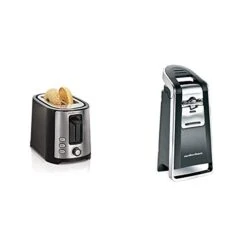 Hamilton Beach 2 Slice Extra Wide Slot Toaster With Shade Selector & (76606ZA) Smooth Touch Electric Automatic Can Opener With Easy Push Down Lever, Extra Tall, Black And Chrome
