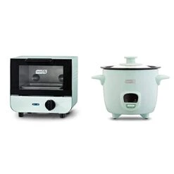Dash Ash DMTO100GBAQ04 Mini Toaster Oven Cooker For Bread, Bagels, Aqua & DRCM200GBAQ04 Mini Rice Cooker Steamer With Removable Nonstick Pot, Keep Warm Function & Recipe Guide, Aqua