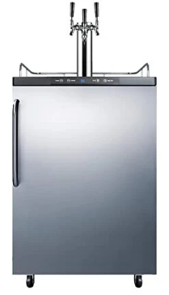 Summit Appliance SBC635MSSTBTRIPLE 24" Wide Kegerator, Full-sized Beer Dispenser, Triple Tap System, Fully Finished Black Cabinet, 5.6 Cu. Ft Capacity, Tap Kit Included, Stainless Steel Wrapped Door