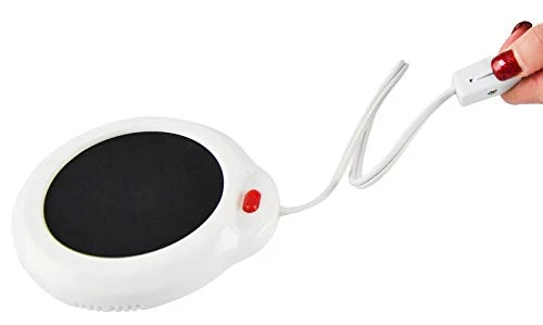 OME-X Black & White Mug With Mug Warmer Set, Coffee Accessory For Home Or Office, Small Electric Coffee Mug Plate Warmer, Heated Mug Coaster, 3 1/2" D X 4" H, Black And White - Image 5