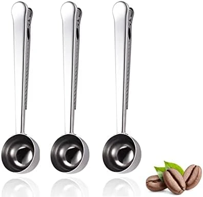 Stainless Steel Coffee Measuring Scoop 1 Tablespoon With Built In Bag Clip For Coffee, Tea, Protein Powder And Spices Black Stainless Set 1 Table Spoon - Image 4