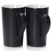 20 Ounces Large Coffee Mugs, M007 Plain Tall Ceramic Cup With Handle For Dad Men, Set Of 2, Black