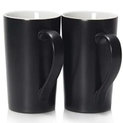20 Ounces Large Coffee Mugs, M007 Plain Tall Ceramic Cup With Handle For Dad Men, Set Of 2, Black