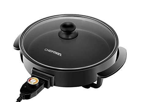 RJ05-12-RO 1400 Watt Electric Skillet 12 Inch Round Frying Pan With Non Stick Coating And Tempered Glass Lid, Black - Image 2