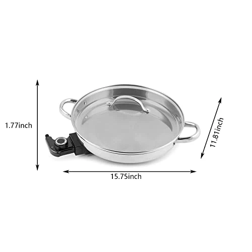 11.8" Large Capacity Electric Skillet - For Fry Bake Steam Simmer (Silver) - Image 5