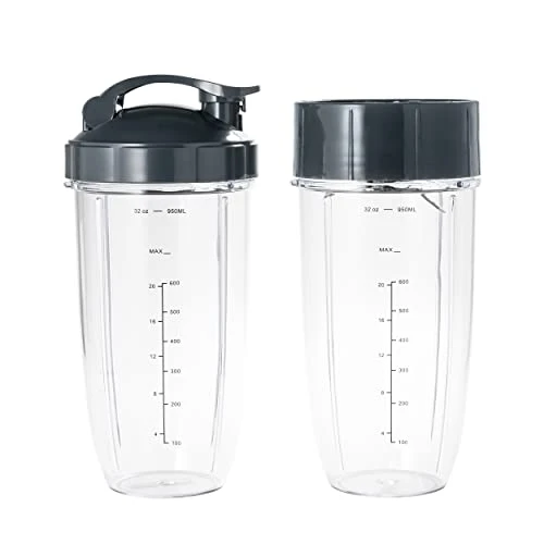 2 Blender Cups 32oz & Blade Replacement Set For NutriBullet 600w & 900w Blenders (plus 1 Flip-Top To-Go Lid / 1 Lid Ring/Extractor Blade / 2 Rubber Gaskets) - Image 3