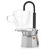-Mini Express Swiss Single Tube Moka Pot Aluminum Sliver，Moka Set Includes One Double Wall 3oz Cup,Enjoy Delicious Coffee In No Time