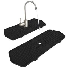 Upgrade Silicone Faucet Handle Drip Catcher Tray, Migdalo Sink Splash Guard, Silicone Faucet Mat Pad For Kitchen Bathroom Faucet, Faucet Drip Catcher (Black)