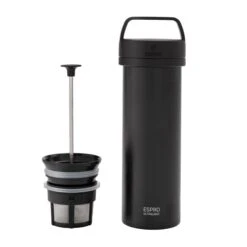 - P0 Ultralight French Press - Double Walled Stainless Steel Vacuum Insulated Coffee And Tea Maker, Portable And Durable Coffee Press For Travel, Camping, And Everyday Use - 16oz, (Matte Meteorite Black)