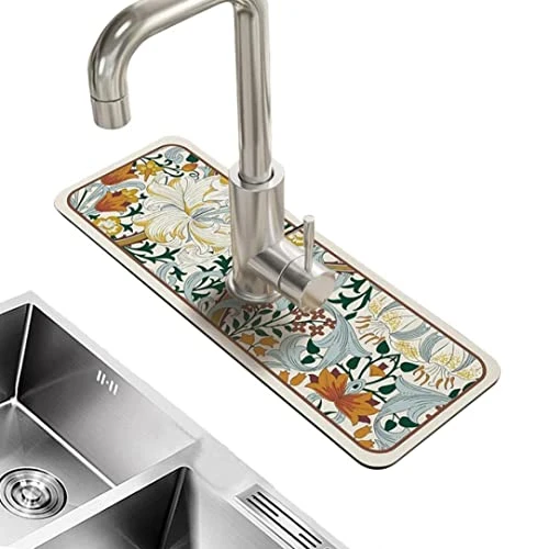 Wedhapy Silicone Faucet Handle Drip Catcher Tray Mat,Absorbent Kitchen Sink Mat Non-Slip Faucet Mat Kitchen Sink Splash Catcher Guard Faucet Wrap Around Drying Pads 15x5.1 Inch Style 3 - Image 4