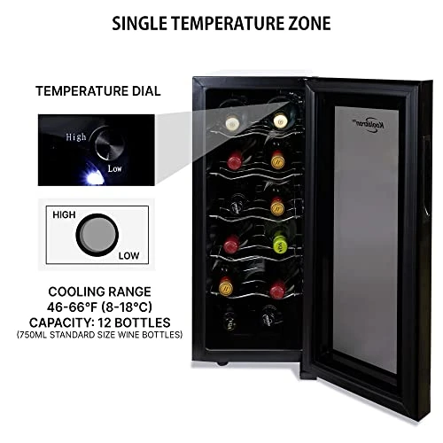 12 Bottle Wine Cooler, Black, Thermoelectric Wine Fridge, 1 Cu. Ft. (28L), Freestanding Wine Refrigerator, Red, White And Sparkling Wine Storage For Small Kitchen, Apartment, Condo, RV - Image 4