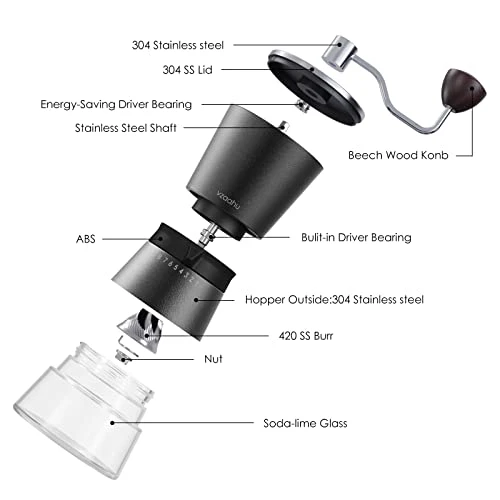 Vzaahu Manual Coffee Grinder With Stainless Steel Conical Burr Black Rock Texture 15 Adjustable Settings 70g Coffee Bean Large Hopper Hand Spice Mill For Aeropress Drip Coffee Espresso French - Image 4