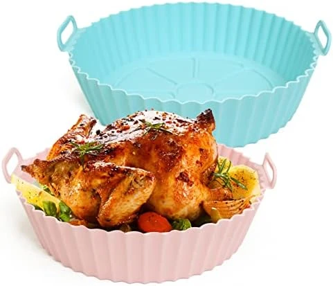 2-Pack 7.5 Inch Reusable Silicone Air Fryer Liners Air Fryer Basket Heat Resistant Easy Cleaning Silicone Air Fryer Tray Accessories Fit 3-7QT Airfryer(Blue+Pink) - Image 9