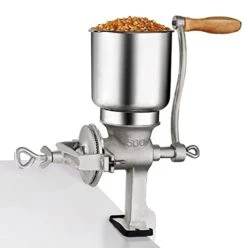 GENERIC Cast Iron Hand Crank Grain Mill, Table Clamp(up To 1.5 Inch ) Manual Corn Grain Grinder, Silver, 42.5*36cm (12)