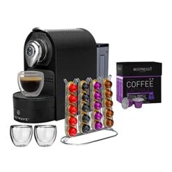 Espresso Machine Compatible With Nespresso Capsules (Black) Bundle With 20-Count Intenso Dark Roast Coffee Capsules And Capsule Holder (2 Items)