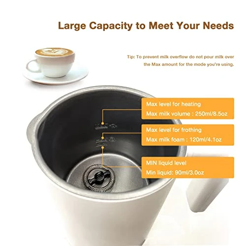 Milk Frother And Steamer Coffee Frother For Hot And Cold Foam, 4-IN-1 Automatic Stainless Steel 8.05 OZ Milk Warmer Electric Milk Frother For Coffee, Latte, Macchiato(4 In 1) - Image 3