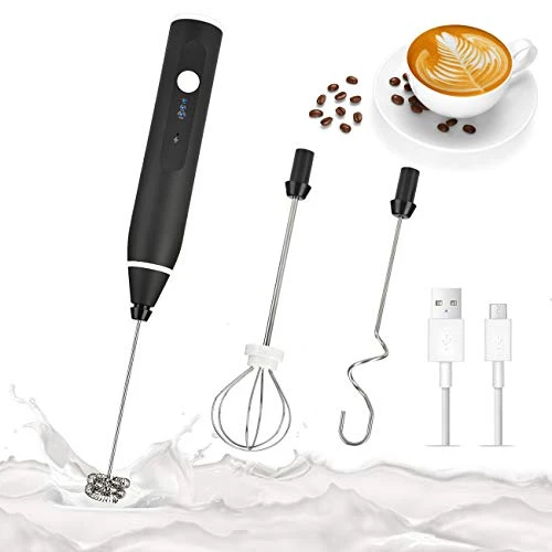 Electric Handheld Milk Frother 3 Speeds Rechargeable Adjustable Drink Blender Stainless Steel Whisk Rotary Mixer Egg Beater Self Turning Egg Stirrer Kitchen Accessories Mini Foam Maker For Coffee