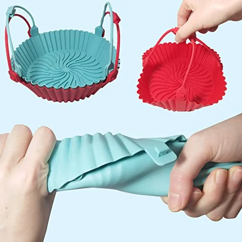 Air Fryer Silicone Liners, BBN 2 Pcs 8 Inch Silicone Air Fryer Pot With Lanyard Reusable Air Fryer Silicone Basket For 3 To 6 QT Air Fryers Liners Silicone For Air Fryer Oven Accessories (Red+Blue) - Image 3