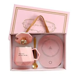 Offee Warmer For Desk, With Mug Set. Cup Warmer Tea Warmer, Electric Beverage Warmer, Drink Warmer For Cocoa, Tea, Milk. Gifts For Mom, (Pink)