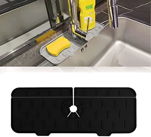 Silicone Faucet Mat, Rubber Faucet Mat For Kitchen Sink Splash Guard Faucet Drip Catcher, Sink Draining Secure Silicone Faucet Mat, Bathroom Faucet Drying Pad Mat For Tools Protect (black) - Image 6