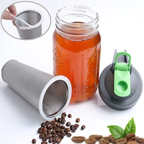 Cold Brew Coffee Maker Mason Jar 32 Oz Wide Mouth Mason Jar Iced Coffee Tea Pitcher With Coffee Filter Airtight & Leak-Proof Pitcher 1 Quart - Image 2