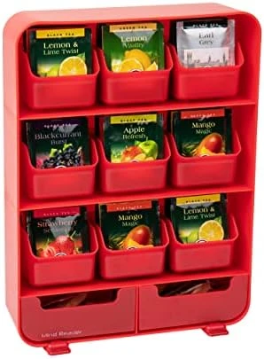9 Removable Drawers Tea Bag Holder And Condiment Organizer, Black - Image 9