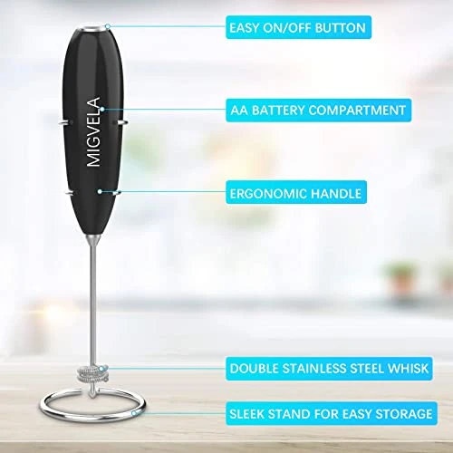 MIGVELA Coffee Milk Frother Handheld Electric Double Whisk Drink Mixer Battery Operated One-Button Hand Held Mini Foam Maker With Stand For Coffee Latte Cappuccino Hot Chocolate - Image 2