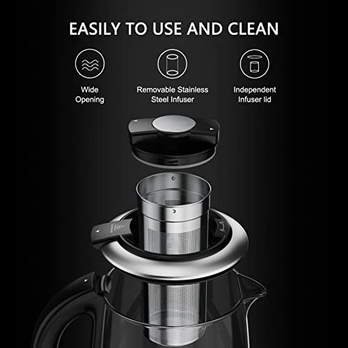Smart Electric Kettle With Temperature Control, 5 Presets Electric Tea Kettle With Removable Infuser, 2 Hours Keep Warm With Auto Shut Off, 1.7L, Glass And Stainless Steel, BPA Free - Image 4