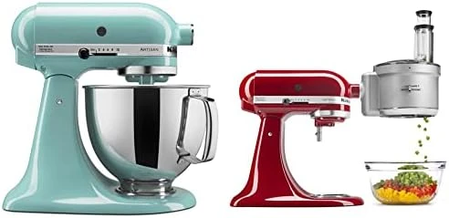 KitchenAid KSM150PSAQ Artisan Series 5-Qt. Stand Mixer With Pouring Shield - Aqua Sky & KSM2FPA Food Processor Attachment, Dicing Kit, Silver - Image 9