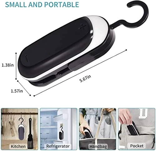 Mini Bag Sealer, Portable Sealing Bags Machine, Handheld Heat Food Vacuum Sealer Machine With Cutter And Hook For Snack, Plastic Bags, Storage, Potato Chip Cookie Bags (Black 1PCS) - Image 5