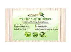 [1000] FirstChoice EcoNaturals Disposable Wood Beverage Coffee Drink Stirrers - 7 Inch Length Round Corners Wooden Coffee Stirrers By First Choice (1000 Stirrers) In Paper Box