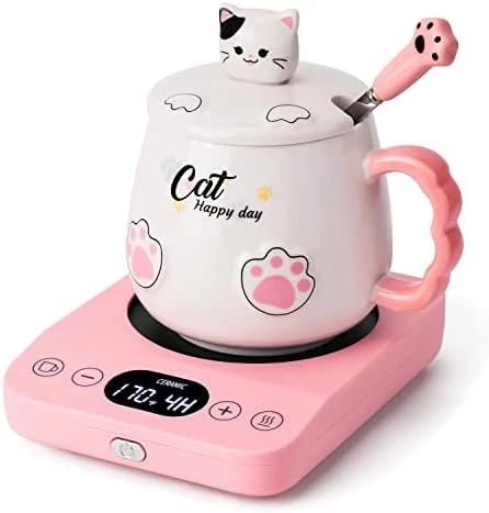 Coffee Mug Warmer & Cute Cat Mug Set, Electric Coffee Warmer For Desk With 9 Temp Setting (Up To 180℉/ 80℃), 1-9 Timer Smart Cup Warmer Plate For Beverage Milk Tea, Gravity Induction Auto ON/Off - Image 6