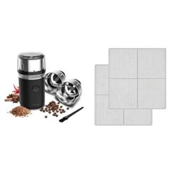 Electric Coffee Grinders, Stainless Steel Bowls, Black & Food Dehydrator Machine Mesh Screens, 2Pack, White