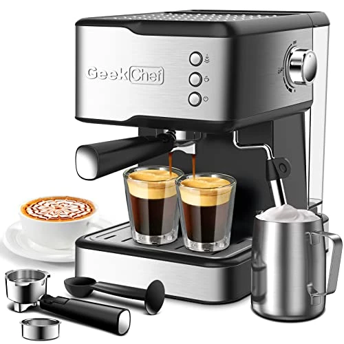 Espresso Coffee Machine, 20 Bar Pressure Espresso And Cappuccino Latte Maker With Milk Frother Steam Wand, 1.5L Water Tank, For Home Barista, 950W, Stainless Steel