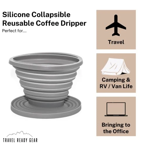 100% Silicone Collapsible Pour Over Coffee Maker Great For Travel, Backpacking, Camping, Vanlife (Gray) - Image 2