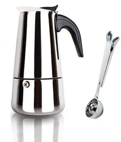 Espresso Coffee Maker Pot Stovetop Moka Coffee Pot Stainless Steel Latte Percolator With Bonus Scoop,for Home Office (2 Cups/100ml)