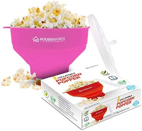 Collapsible Silicone Microwave Hot Air Popcorn Popper Bowl With Lid And Handles - Red - Image 11