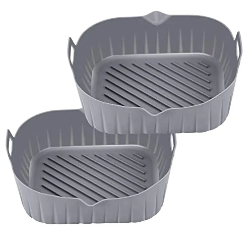 Air Fryer Silicone Liners: 2Pcs Square Non-stick Airfryer Basket Accessories Reusable Washable Silicone Pot For 4-7Qt
