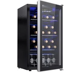 26 Bottle Wine Cooler/Cabinet Beverage Refrigerator,Small Mini Wine Cellar For Red,White,Champagne Or Sparkling Wine,40f-61f Digital Temperature Control Wine Fridge Glass Door
