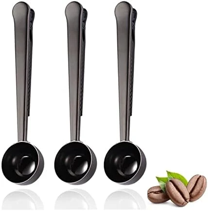 Stainless Steel Coffee Measuring Scoop 1 Tablespoon With Built In Bag Clip For Coffee, Tea, Protein Powder And Spices Black Stainless Set 1 Table Spoon - Image 3