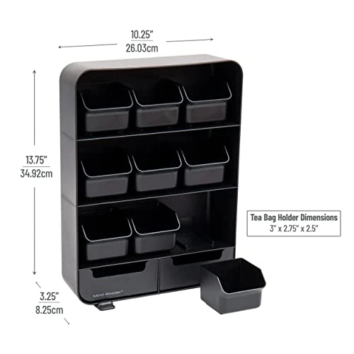 9 Removable Drawers Tea Bag Holder And Condiment Organizer, Black - Image 3